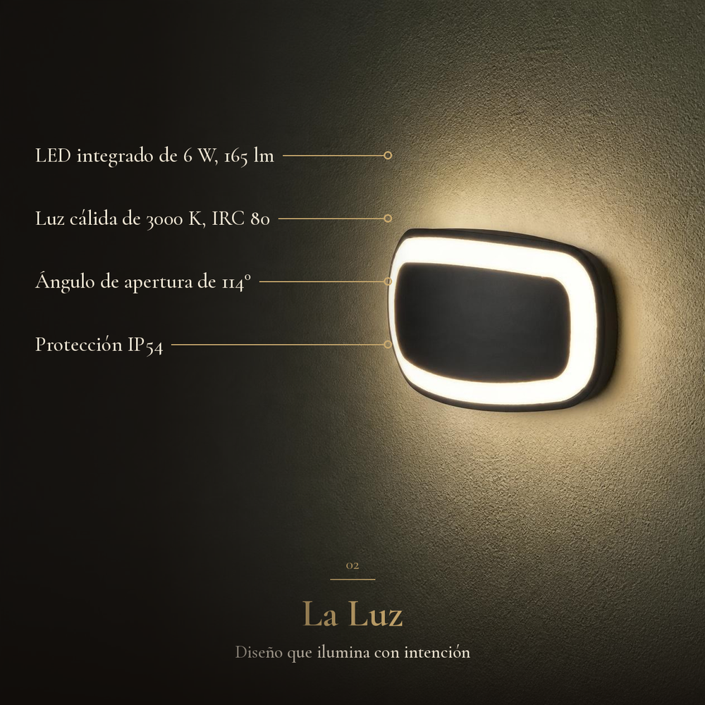 PARUMELO con ficha: LED 6 W, 165 lm, 3000 K, IRC 80, apertura de 114°, IP54