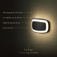 PARUMELO con ficha: LED 6 W, 165 lm, 3000 K, IRC 80, apertura de 114°, IP54