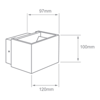 Dibujo técnico de PIRQA: 120 mm de ancho, 100 mm de alto y 97 mm de fondo