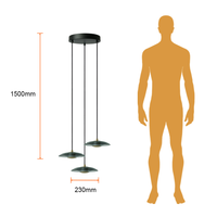 PRATO III junto a silueta humana para comparar su tamaño: 3 discos de 230 mm, conjunto de 510 mm y altura total 1500 mm