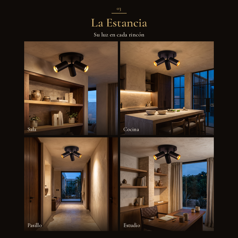 La Estancia: QUILLA REDONDO en cuatro espacios: sala, cocina, pasillo, estudio