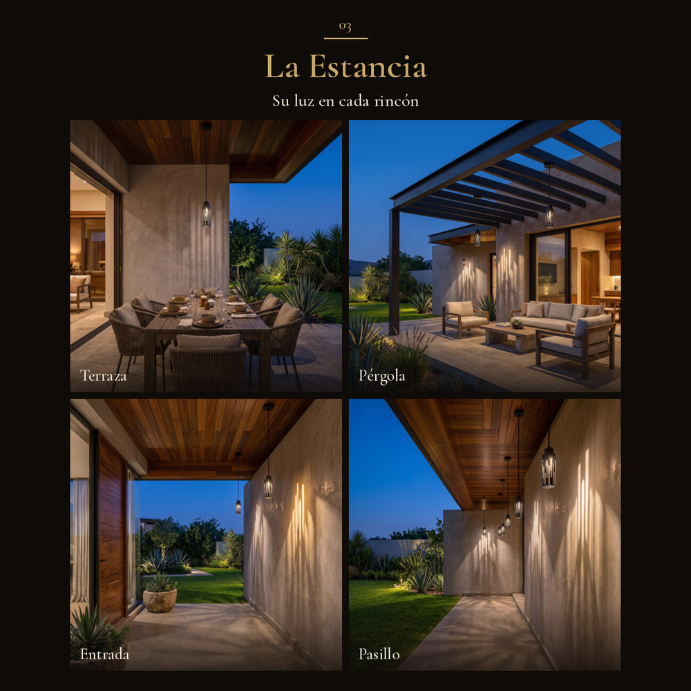 La Estancia: RAINURE CEILING en cuatro espacios: terraza, pérgola, entrada, pasillo