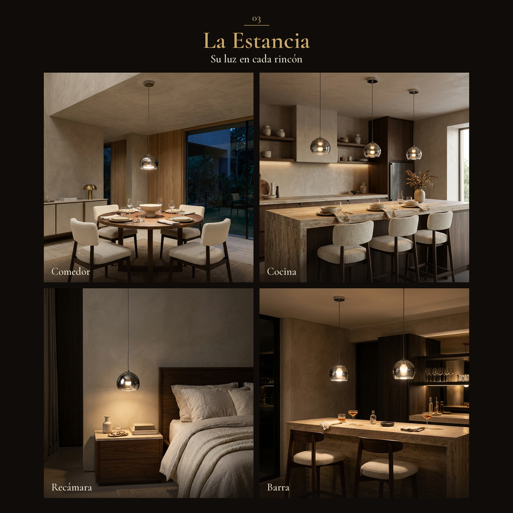 SPOK en cuatro espacios: comedor, cocina, recámara, barra