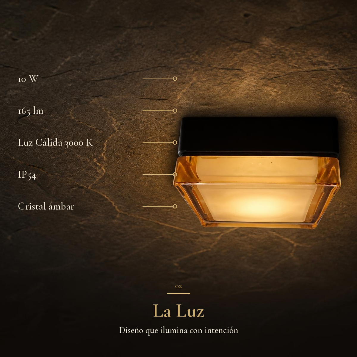 TEGMINE SQUARE con ficha: LED 10 W, luz cálida 3000 K, IP54, cristal ámbar
