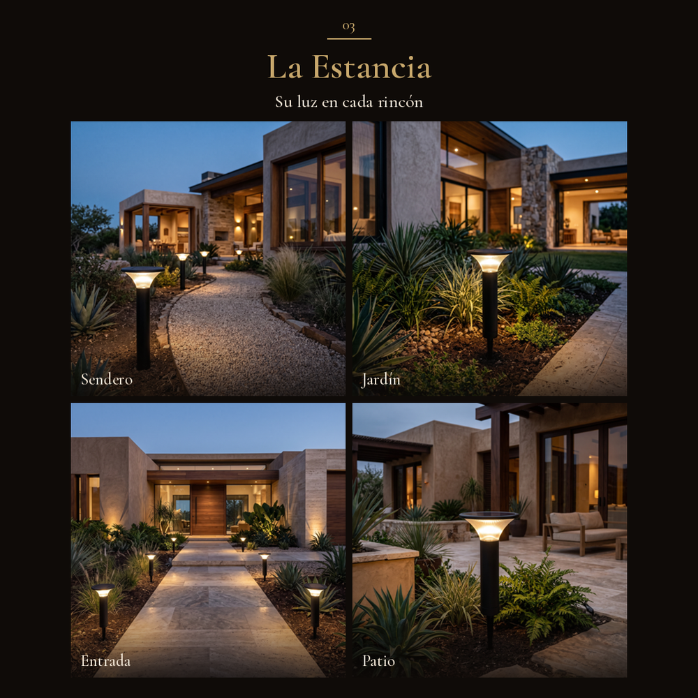 La Estancia: TILDA en cuatro espacios: sendero, jardín, entrada, patio