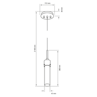 Dibujo técnico con medidas de VETRO I: tubo de 45 mm de ancho y 360 mm de alto, florón de 152 mm, altura total 2185 mm