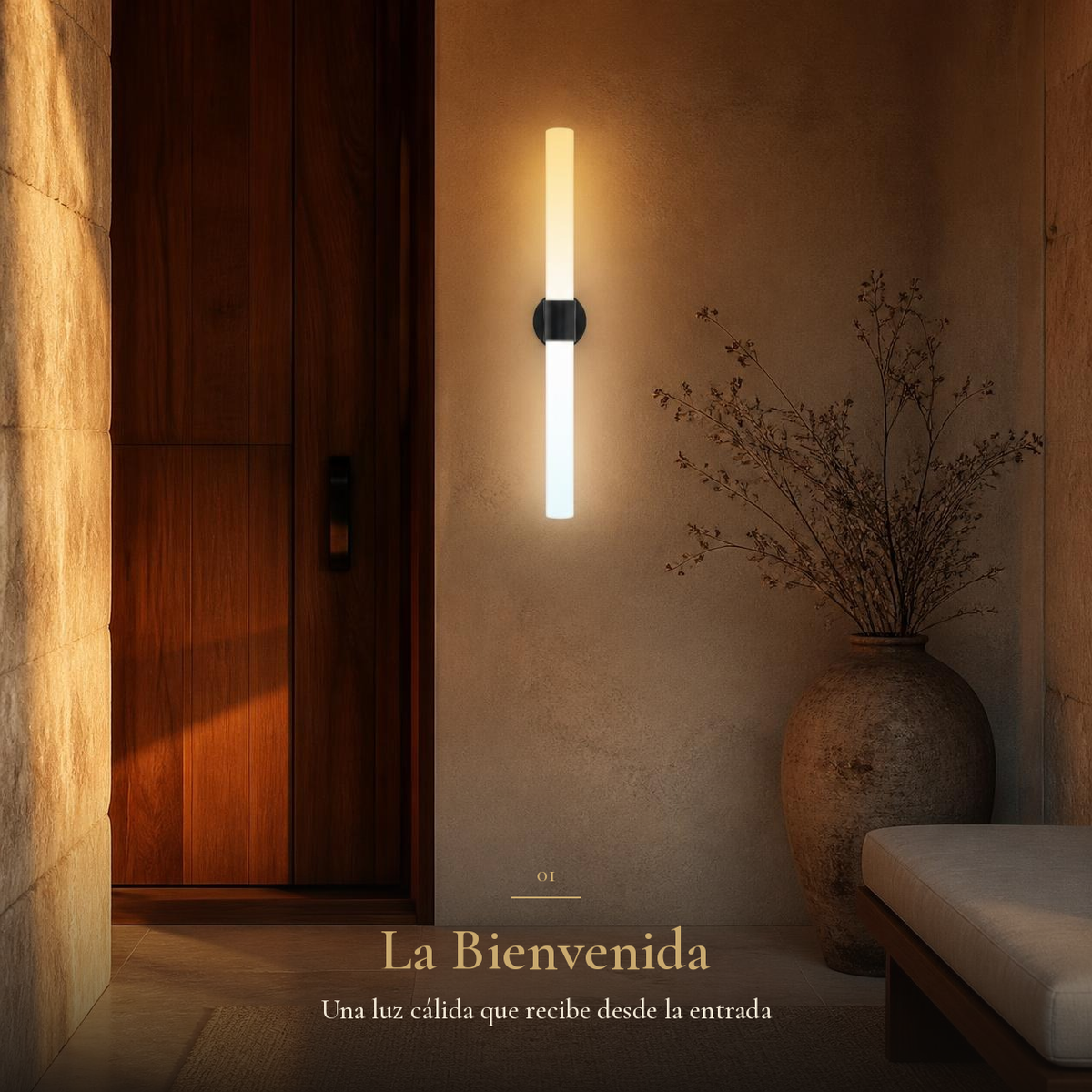 VOTIVA II encendido junto a puerta de madera en recibidor