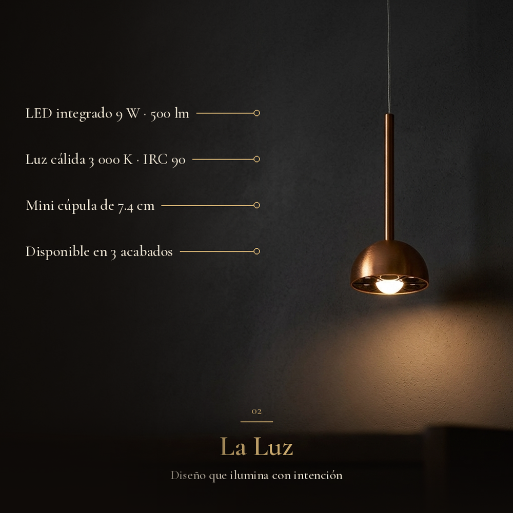 ZAVI II: LED integrado 9 W · 500 lm, Luz cálida 3 000 K · IRC 90, Mini cúpula de 7.4 cm, Disponible en 3 acabados